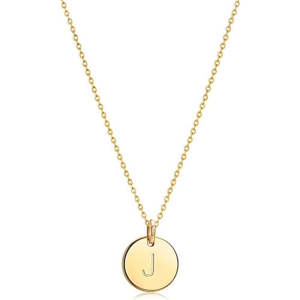 Personalized 14K Gold Plated Initial Necklace – Elegant 11MM Disc Pendant